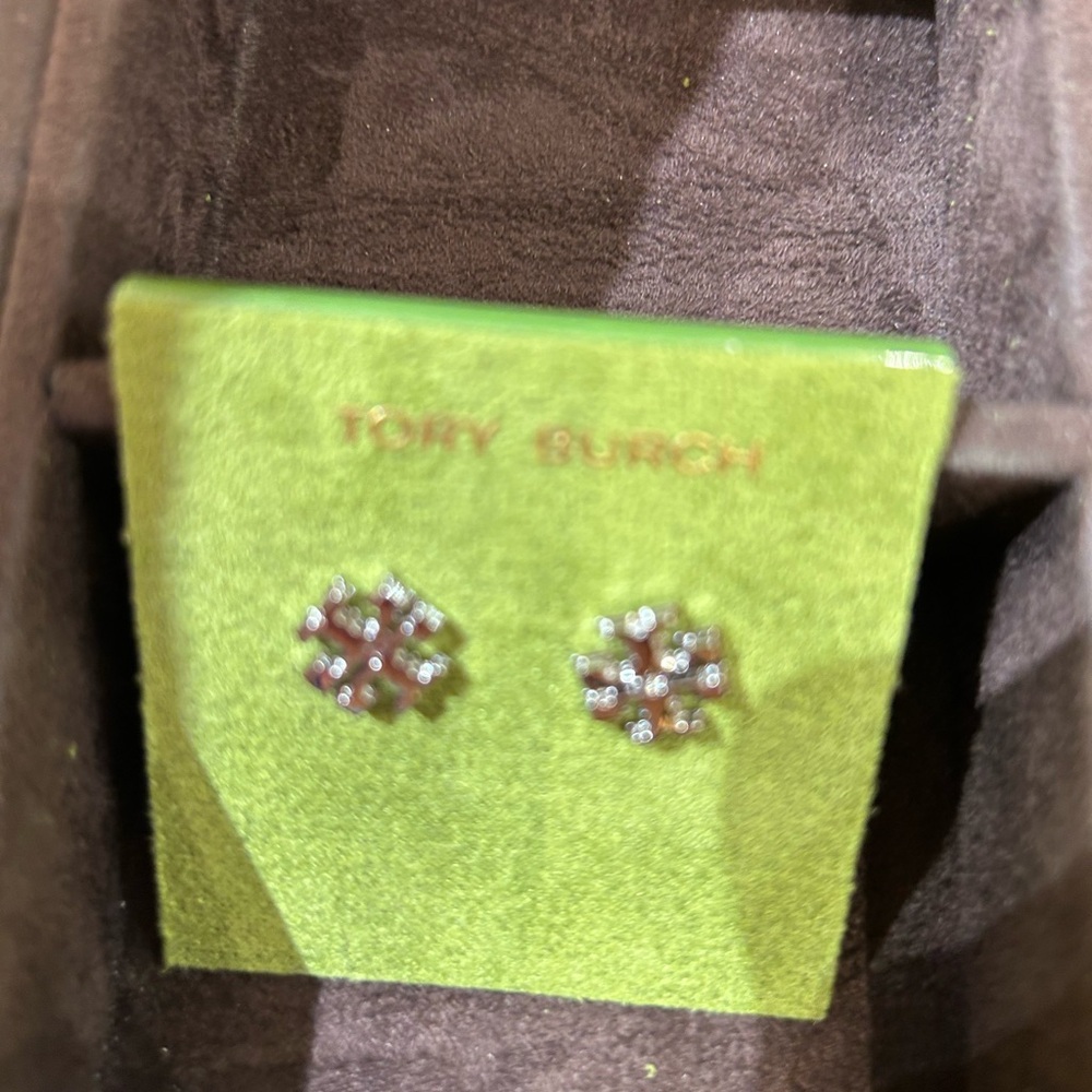 Tory Burch silver-tone pave small logo stud earrings silver color small